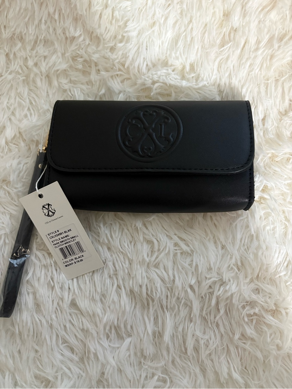 Elegant Black Wristlet Clutch with Embossed Logo